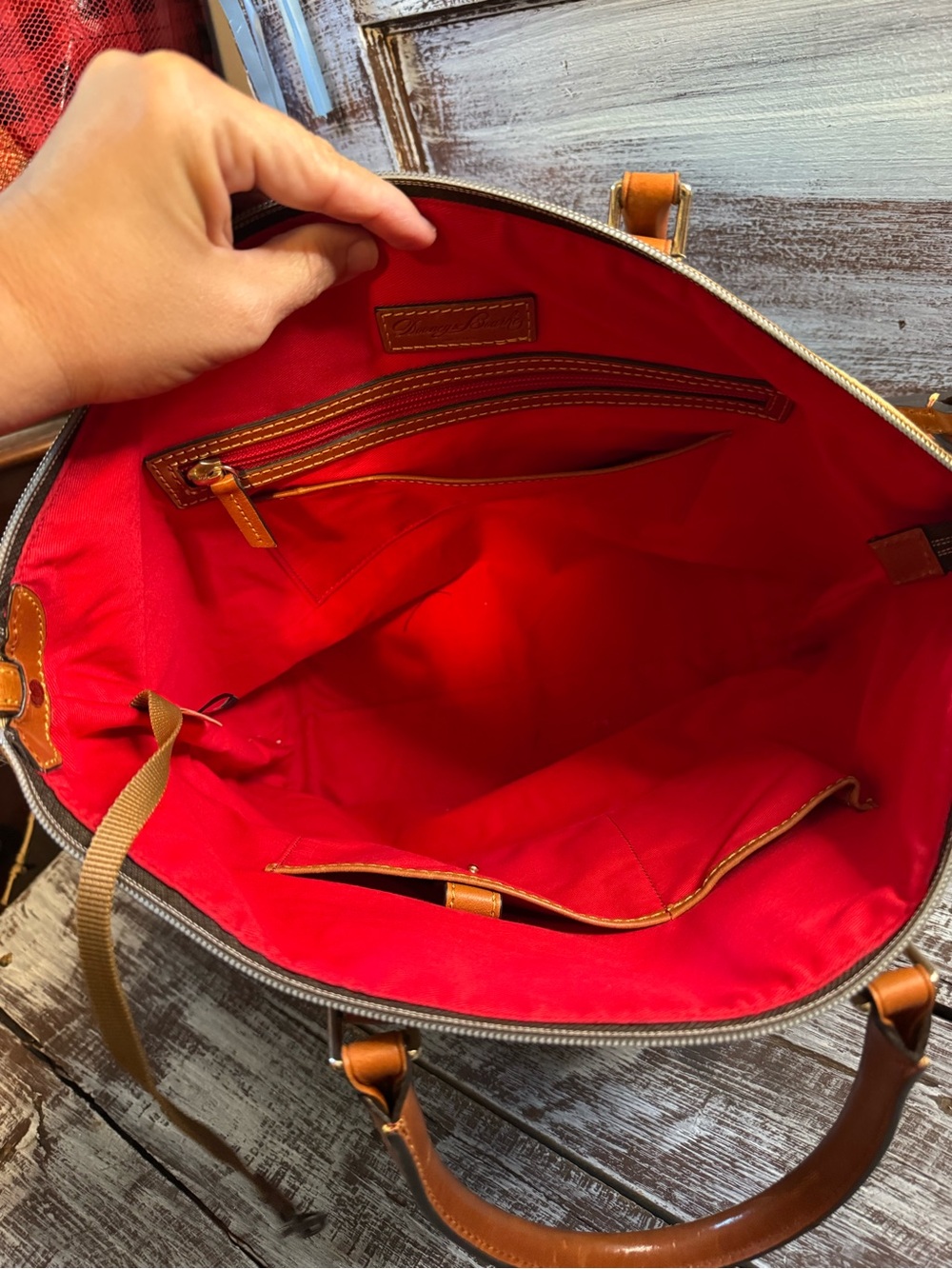 Dooney & Bourke Tan Canvas Satchel with Brown Leather Handles - Picture 11 of 15